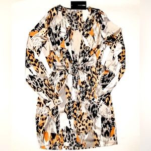 FASHION NOVA animal print satin wrap long sleeve minidress
